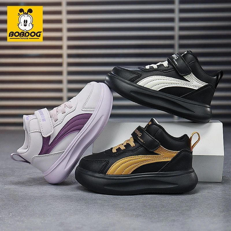 巴布豆家族男童鞋子2025秋季新款皮面防水运动鞋防滑耐磨跑步鞋