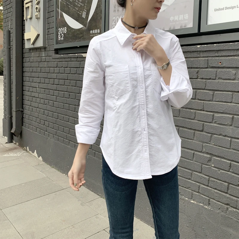 白衬衫女2024新款春秋韩版休闲设计感长袖纯棉显瘦白色衬衣设计感
