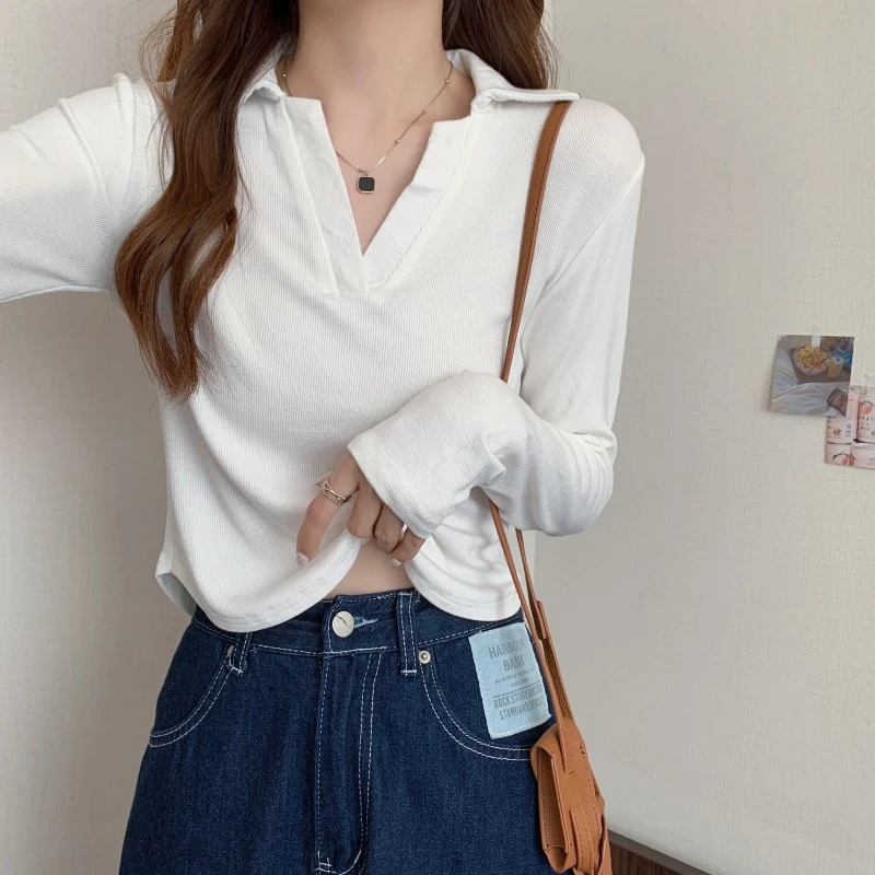 早秋白色别致短款上衣女夏季设计感小众ins修身内搭打底衫长袖t恤