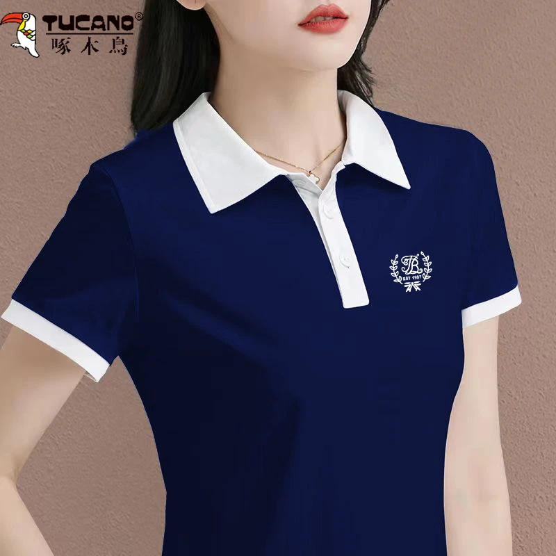 啄木鸟翻领polo衫短袖T恤女夏季新款减龄ins韩版显瘦遮肉百搭上衣