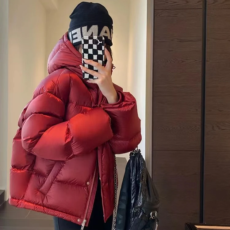 肯豆戴帽【90白鸭绒】冬季韩版新款宽松羽绒服女款短款加厚