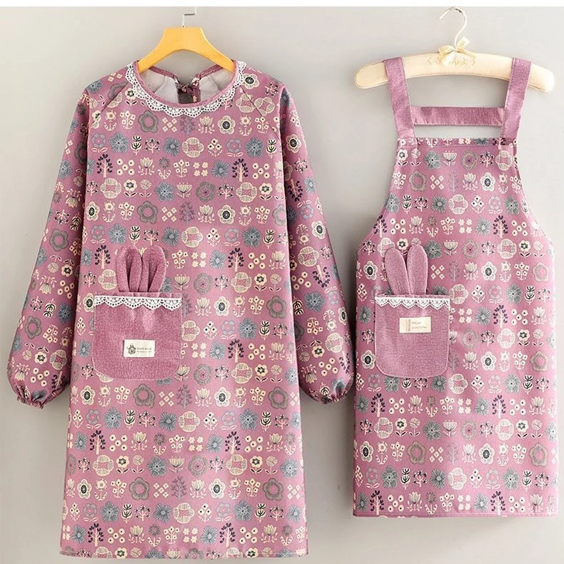 帆布长袖围裙防污耐磨透气家用厨房做饭罩衣新款上班工作服围腰