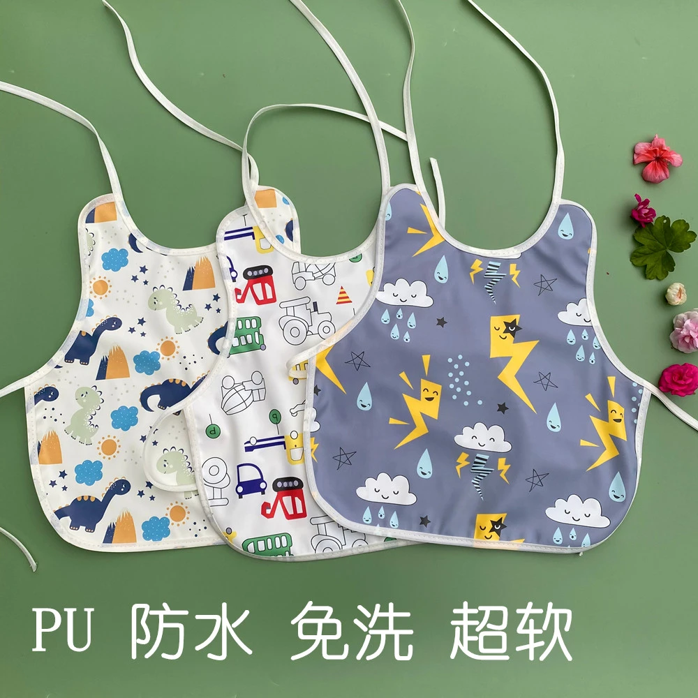 加大号婴儿背心系带围嘴宝宝PU防水口水巾饭兜免洗软小孩喂药围裙