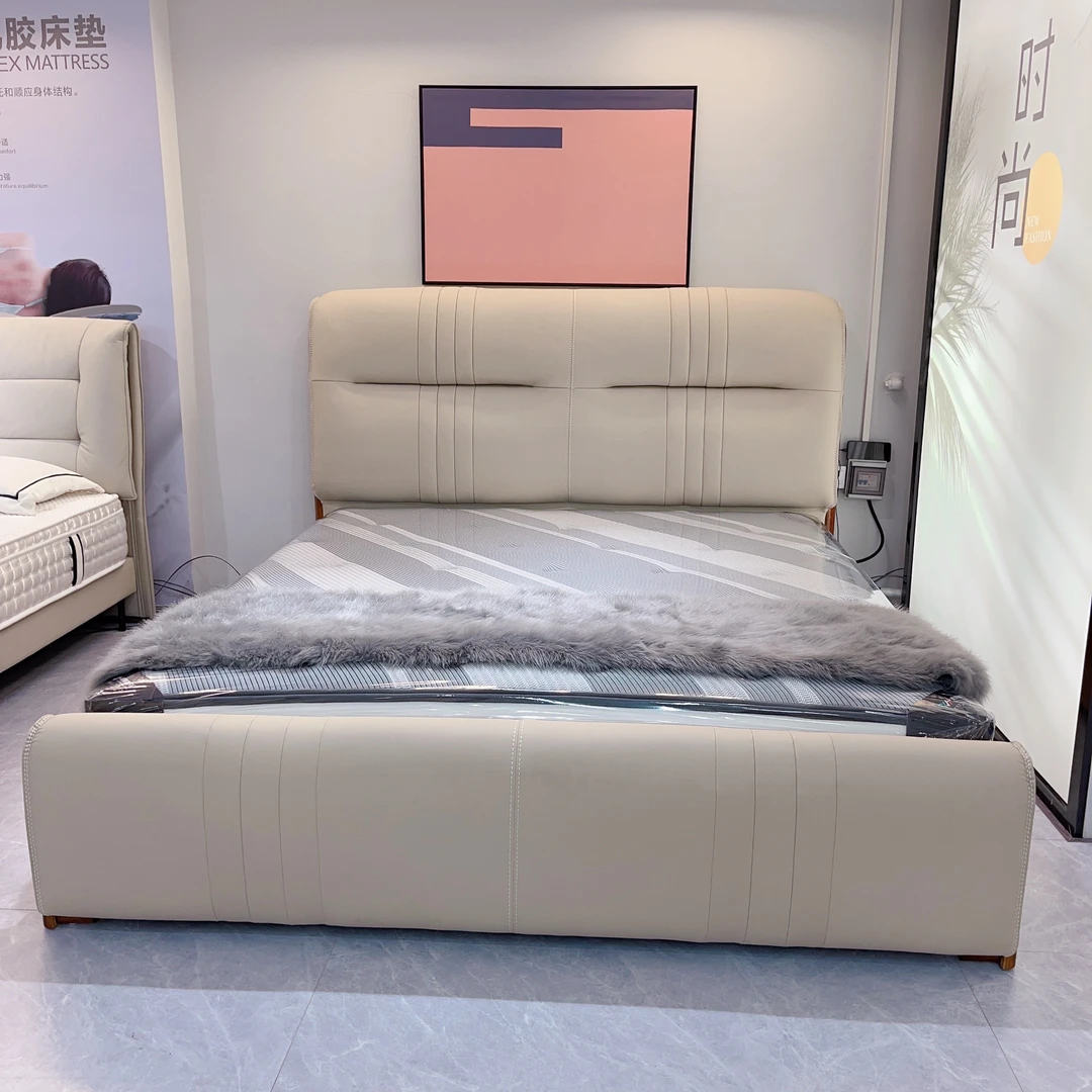 乌金木大床头层牛皮沙发轻奢简约主卧皮床床垫软床双人床皮艺落地