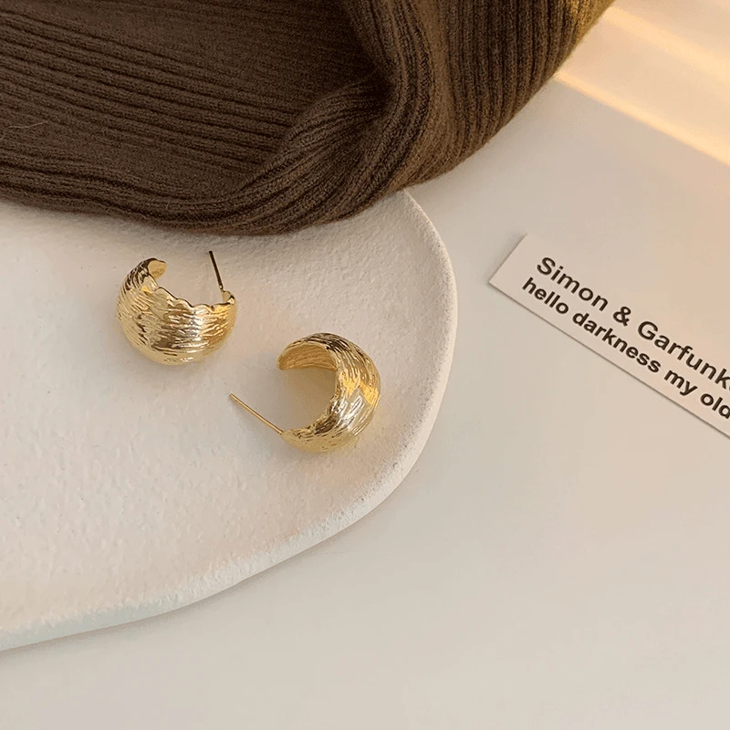 铜合金耳饰 素款耳饰潮设计感褶皱球行纹路耳环