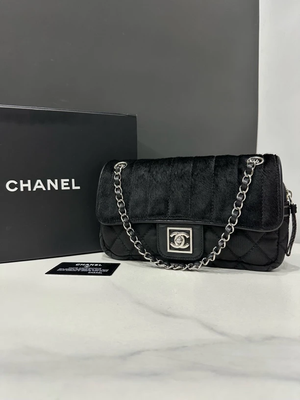95新 Chanel/香奈儿 运动方标马毛拼接cf包10开卡24cm/JJ04092606