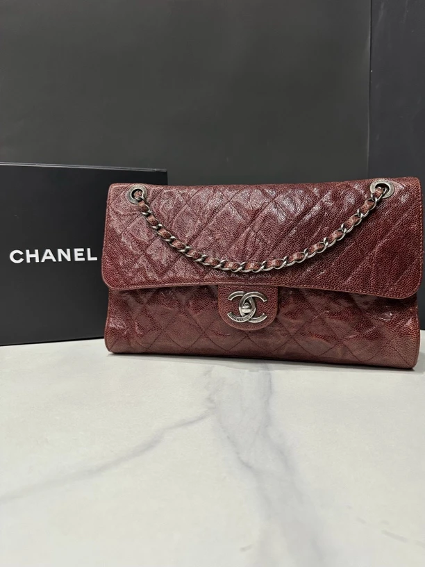 95新 Chanel/香奈儿 猪肝色鱼子酱cf机场包18开32cm/82696732