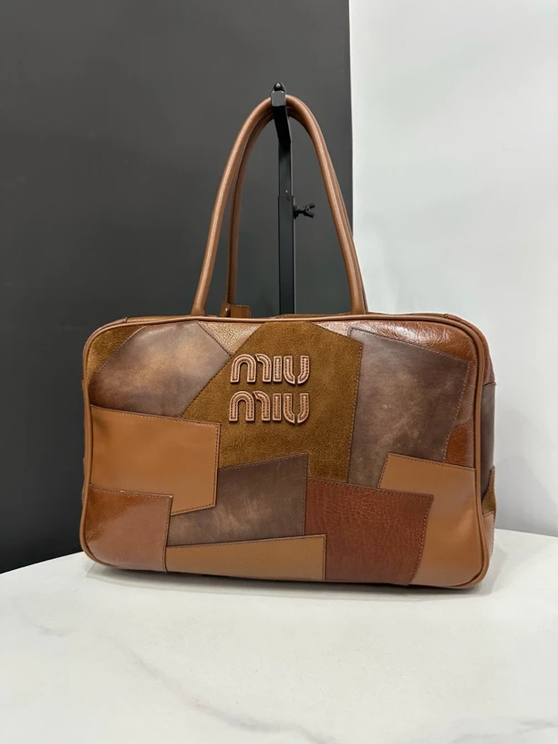 99新 MIU MIU/缪缪 拼皮保龄球包33cm/JJ04120728