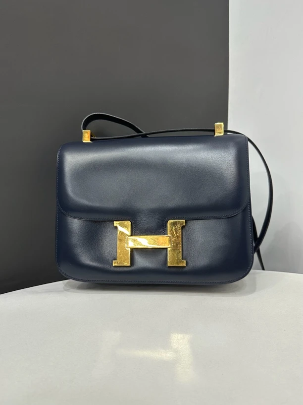 95新 Hermes/爱马仕 蓝金康康单肩包圈Z刻23cm/0534081635