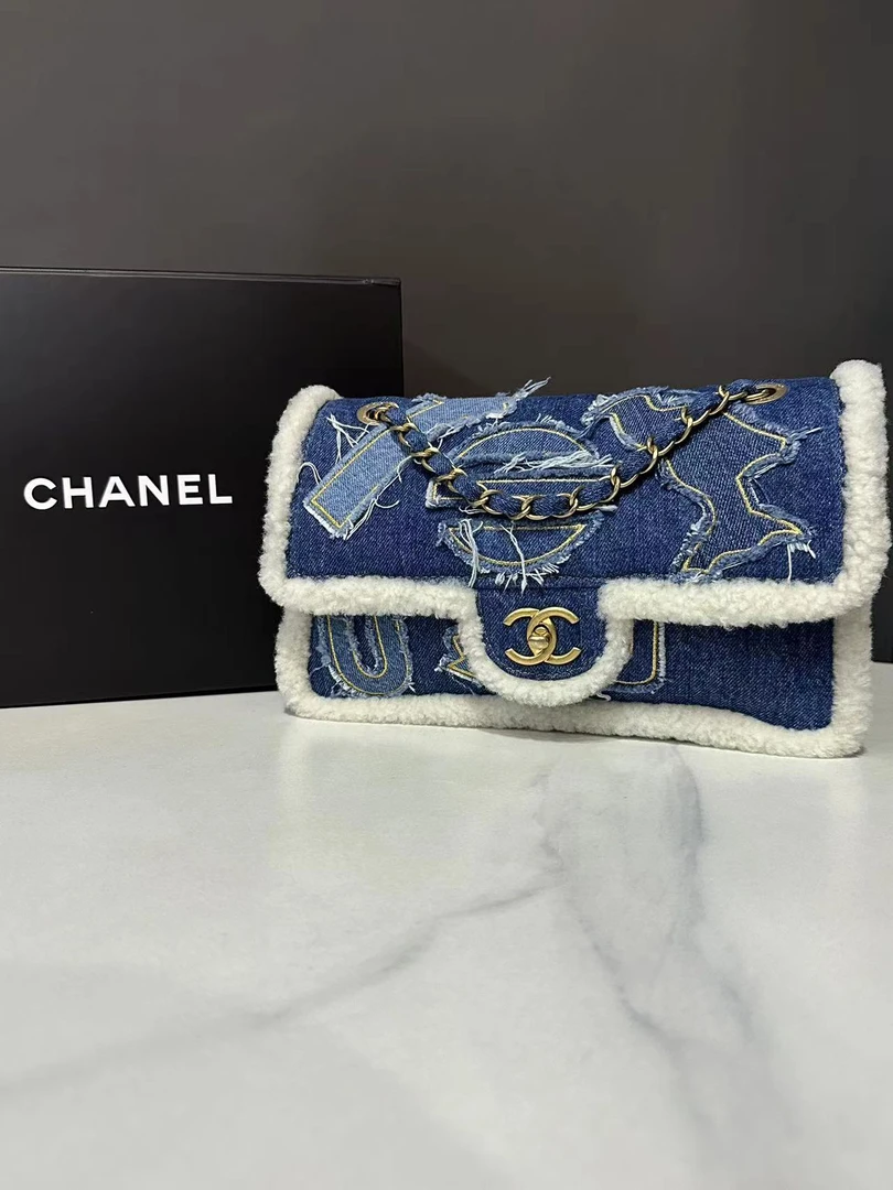 95新 Chanel/香奈儿 限量款羊羔毛牛仔CF/28开26cm/63555629