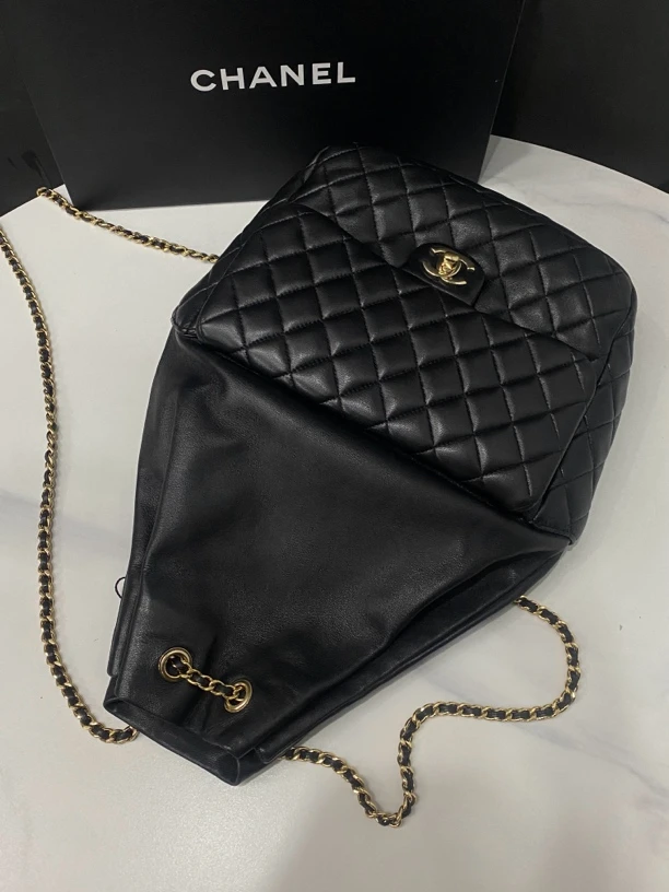 95新 Chanel/香奈儿 黑金双肩包/21开20Cm/JJ4070601