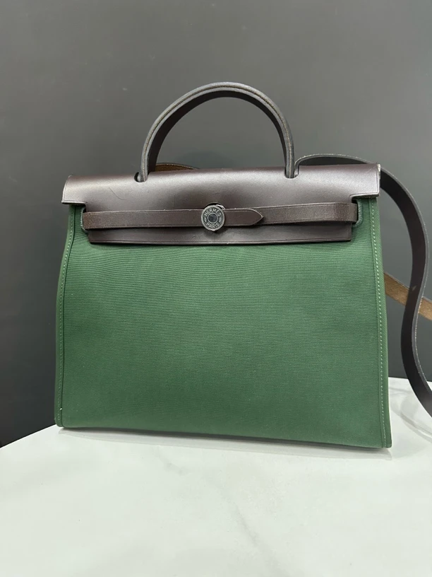 95新 Hermes/爱马仕 翡翠绿herbag31包框R刻/JJ04101701