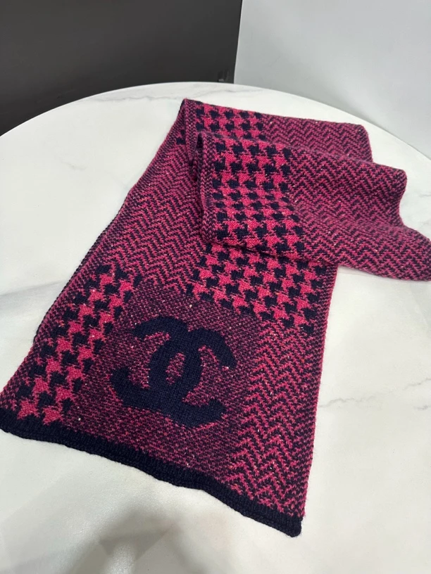 99新 Chanel/香奈儿 22B拼色千鸟格羊绒围巾/JJ4091207