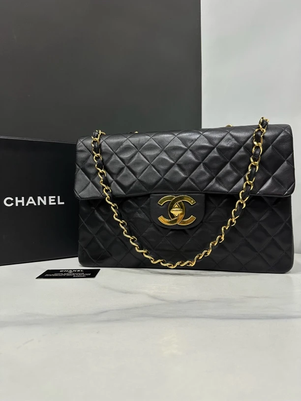 95新 Chanel/香奈儿 黑金贝嫂包2开卡34cm/0014080301