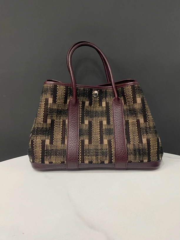 95新 Hermes/爱马仕 毛呢花园包框L刻30cm/0534072612