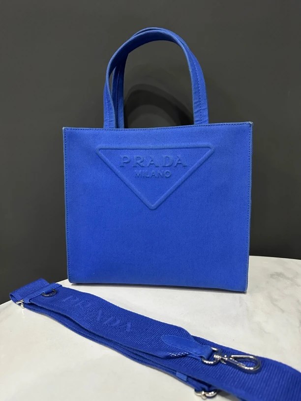 95新  街角/prada蓝色托特包26cm/JJ3081305