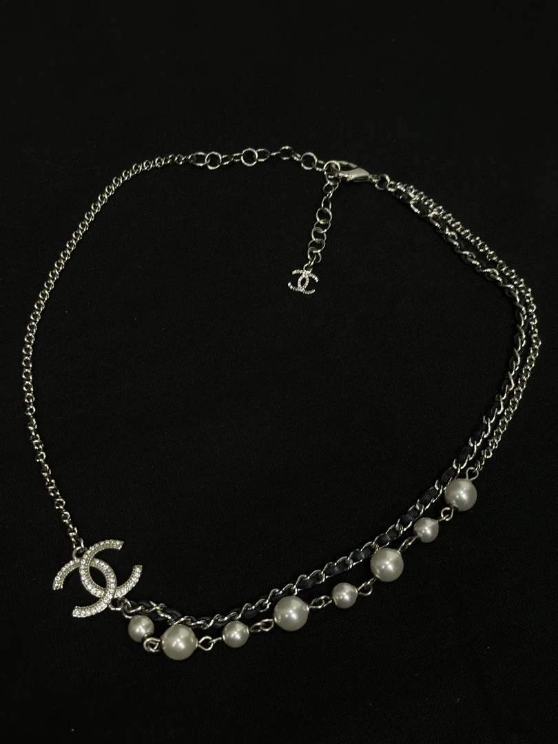 99新 Chanel/香奈儿 21B珍珠皮穿双C choker项链/JJ4112118
