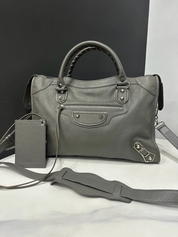 95新 Balenciaga/巴黎世家 灰色机车包38cm/JJ4062013