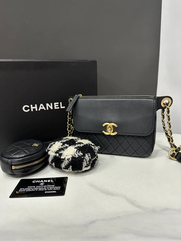 95新 Chanel/香奈儿 双子星腰包29开卡17cm/0484082150
