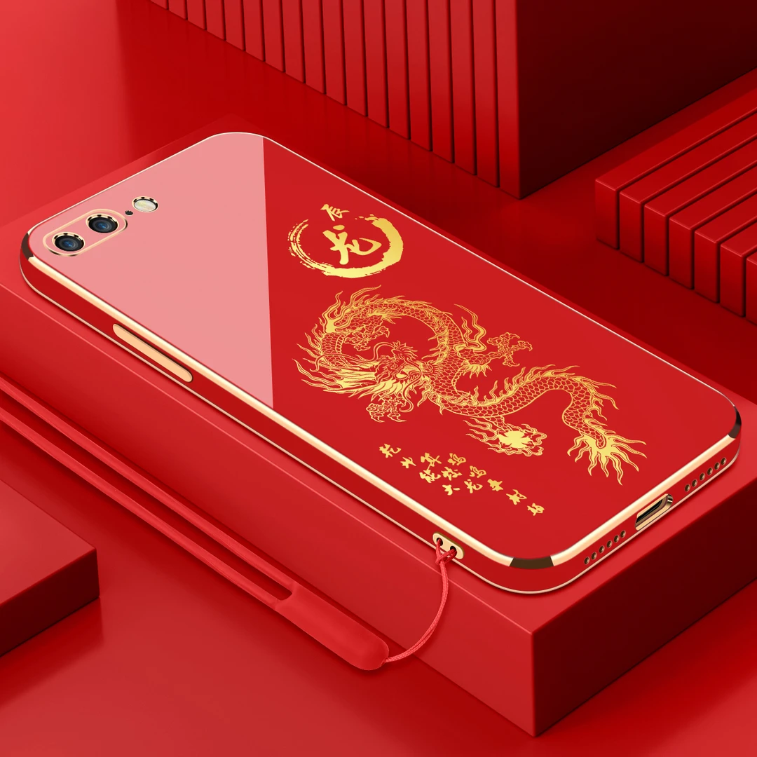 苹果7plus电镀手机壳十二生肖直边国潮硅胶全包软壳防摔保护套