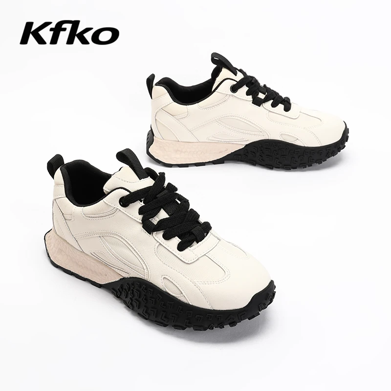 KFKO复古真皮阿甘老爹鞋女2024秋冬新款厚底增高百搭休闲运动鞋