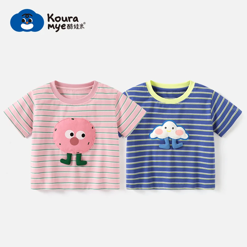 酷娃米2024夏季新款儿童短袖中小男女童宝宝卡通条纹T恤20508