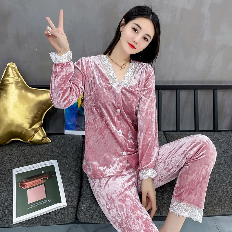 时尚家居服套装气质显瘦家居服套金丝绒睡衣两件套丝绒家居套装