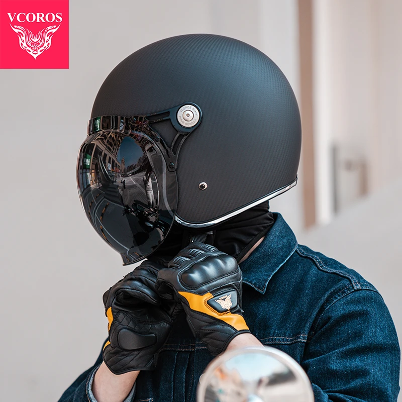 Vcoros大码电动车摩托车头盔半盔男女揭面盔双镜片全盔四季赛盔