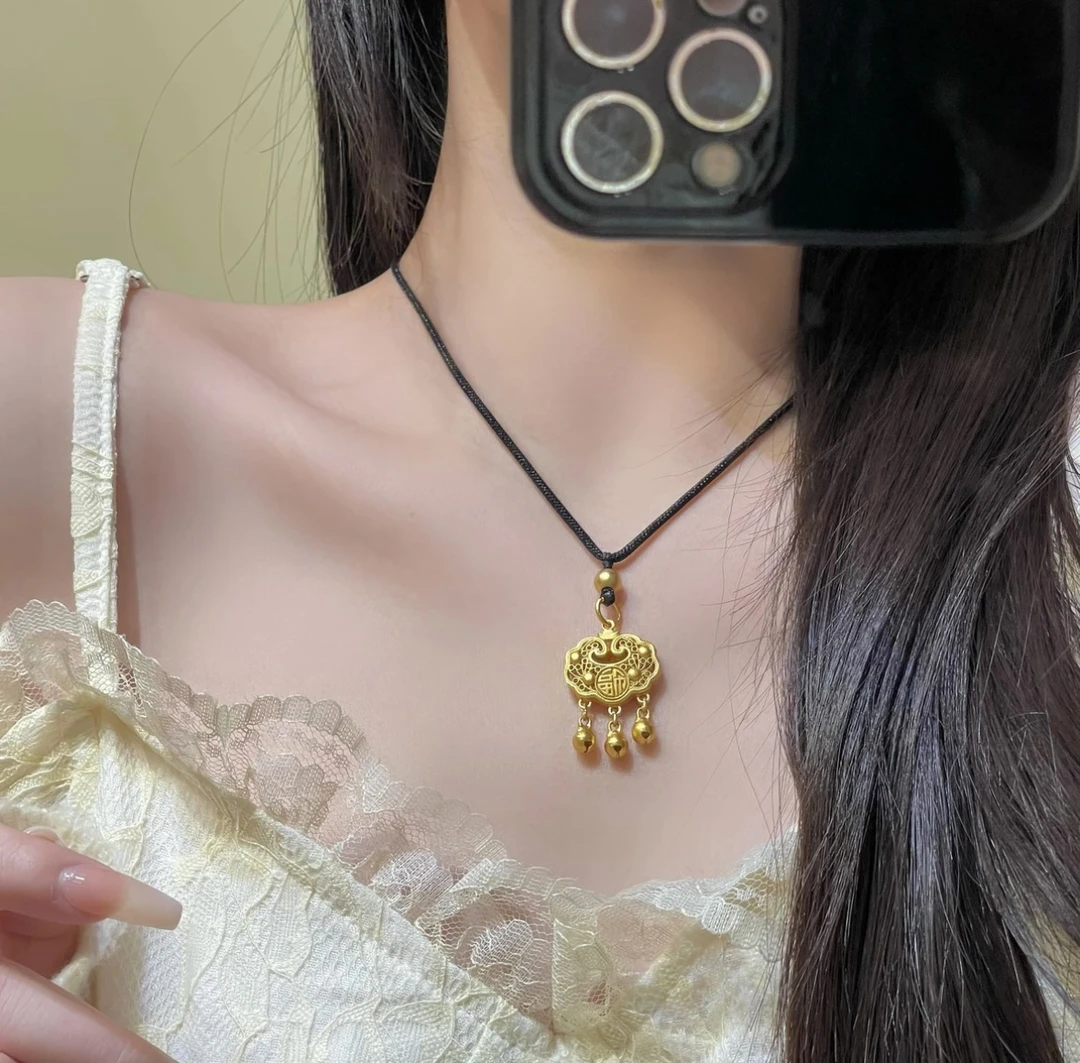 合金布艺项链 福字平安锁吊坠