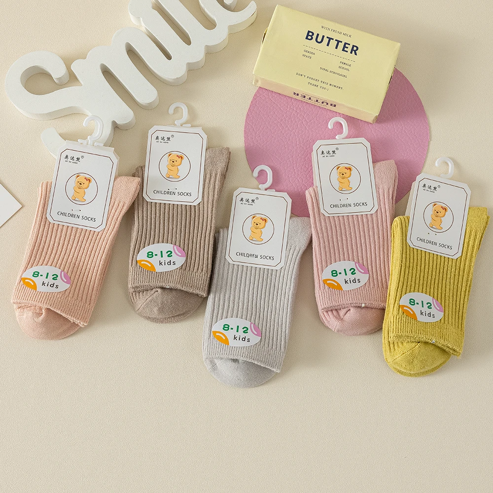 女童儿童袜子棉袜中筒袜春秋季长筒吸汗透气不臭脚全棉双针精梳棉