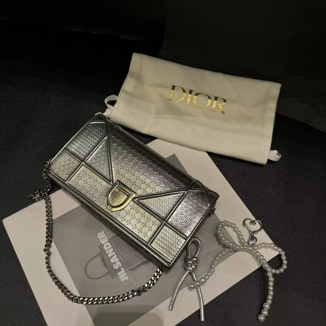 95新 DIOR/迪奥 【小考拉】Dior 银色盾牌woc单肩包