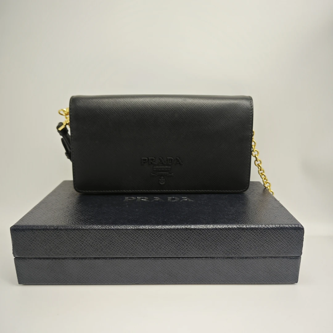 95新 Prada/普拉达 Prada/全套so black链条woc单肩包W23494