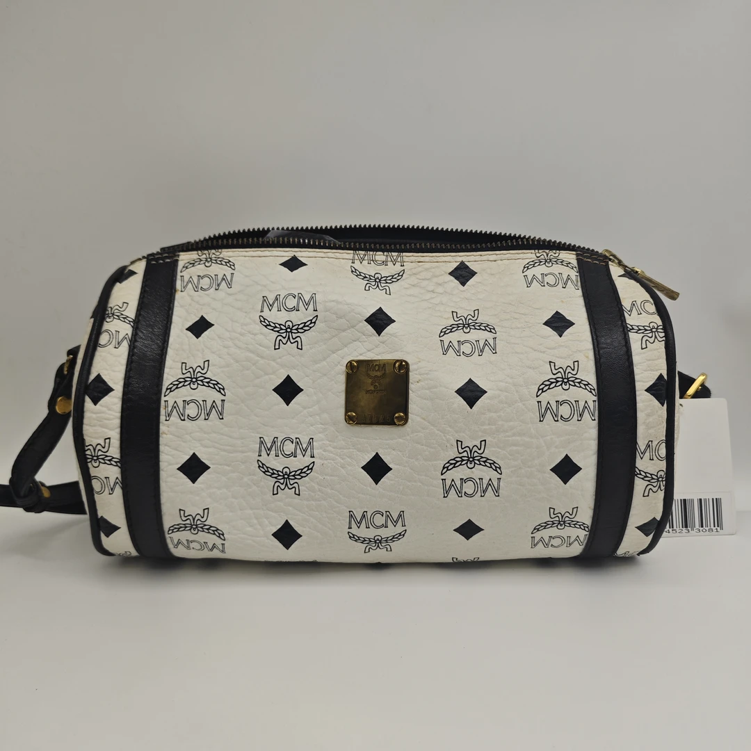 95新 MCM Mcm/ 白金迷你波士顿斜挎腋下包W09574