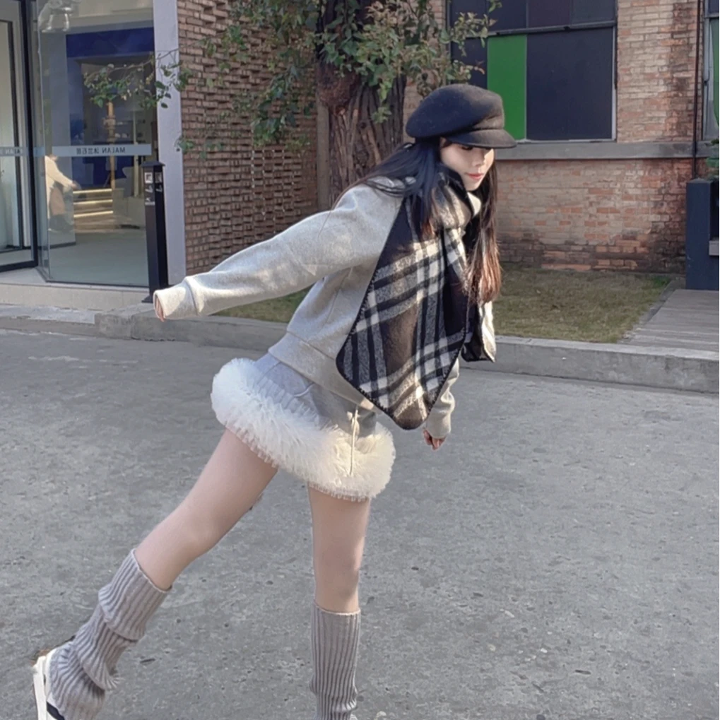 韩版慵懒风INS风秋冬季蕾丝裙时尚短裙