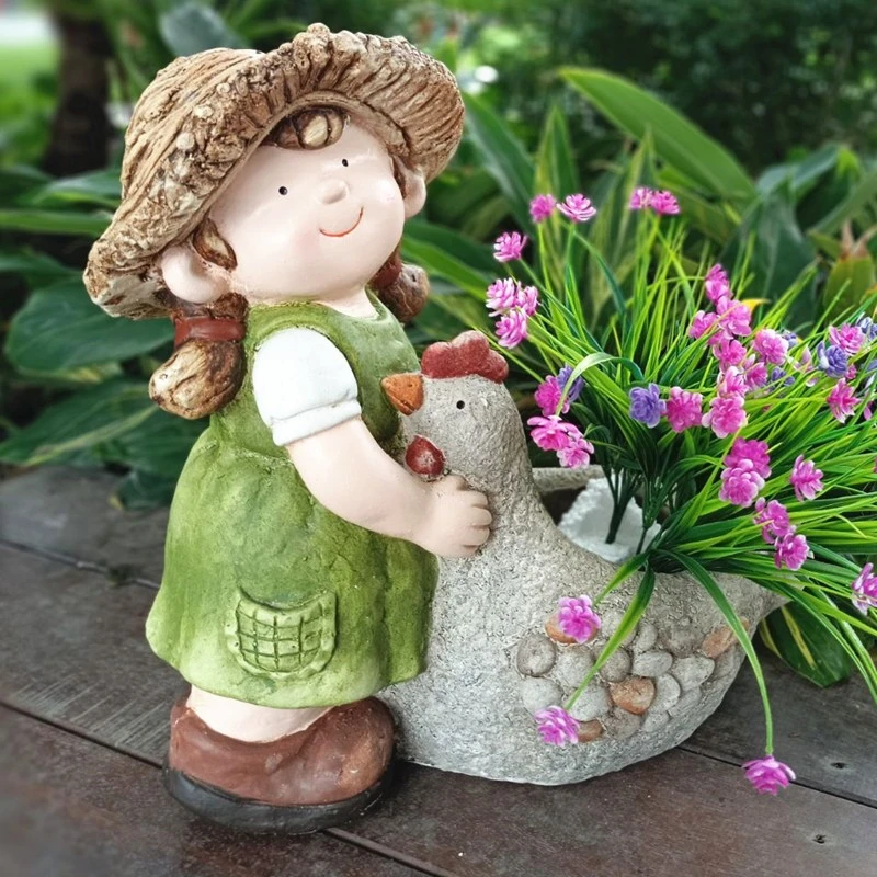 中号卡通可爱小女孩花盆阳台花园庭院户外创意个性花卉花缸摆件品