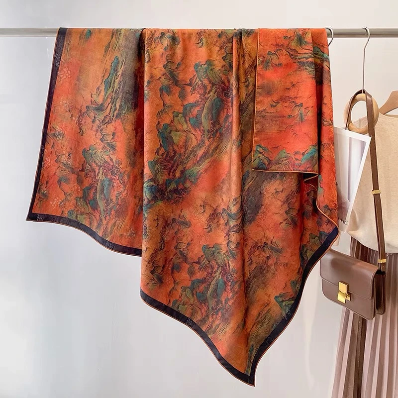 紫金唐卡祥云宝莲花气质轻奢高级时尚百搭双面四季人丝香云纱披肩