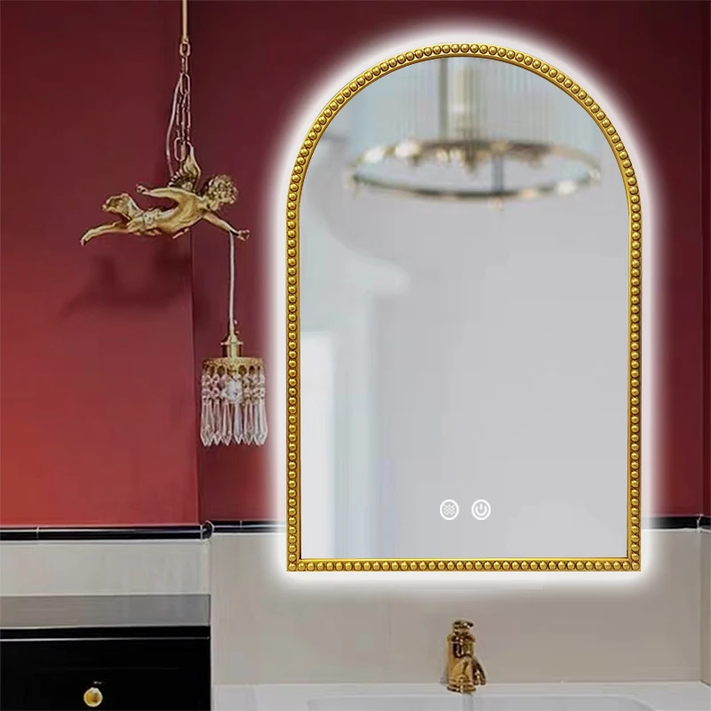 浴室镜子挂墙式法式轻奢卫生间厕所镜洗手台化妆台镜led防雾镜子