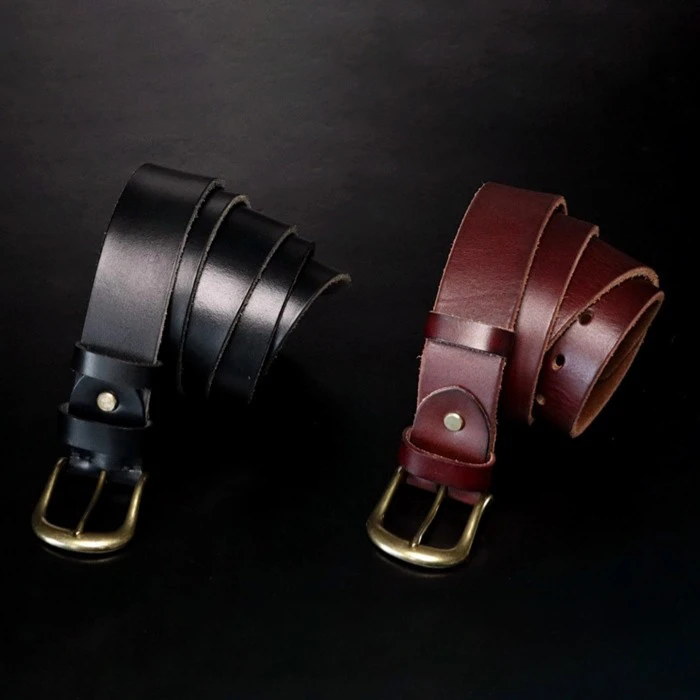 植鞣头层牛皮男士腰带休闲百搭裤带商务简约手工复古女针扣皮带