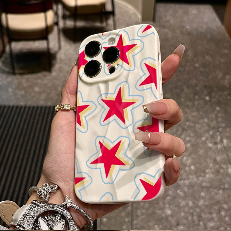 叠影五角星适用iphone16/15苹果12褶皱手机壳14promax防摔13软11