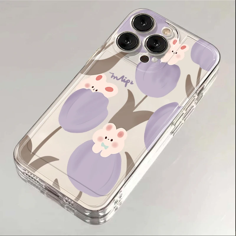 紫色郁金香iphone15苹果手机壳14promax软胶13pro透明12 创意XR