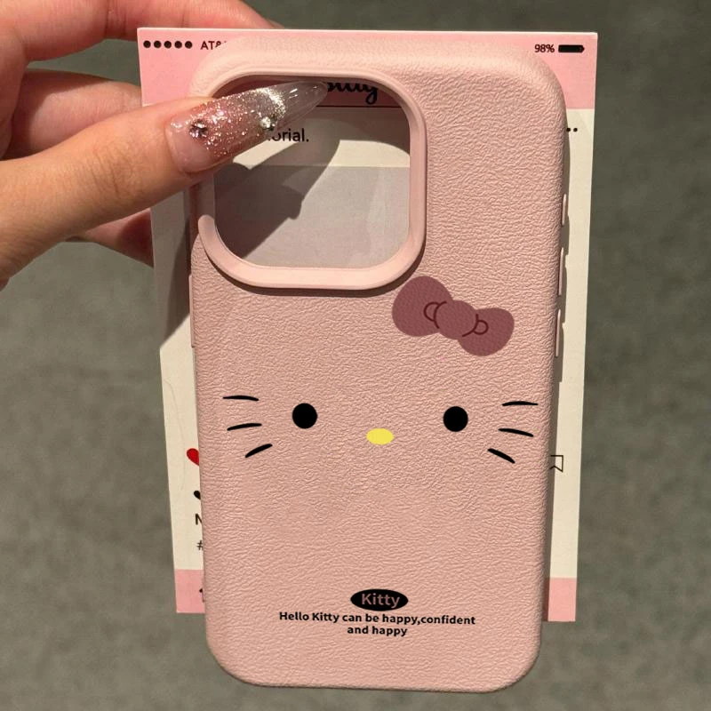 简约KT脸适用苹果16/15手机壳iPhone14promax13荔枝纹12软胶11Pro