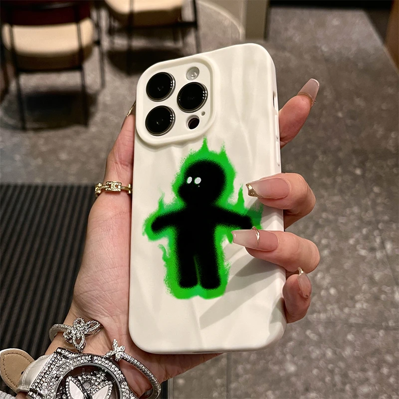 燃烧小火人绿iphone15苹果手机壳14promax褶皱13pro高级12全包x11
