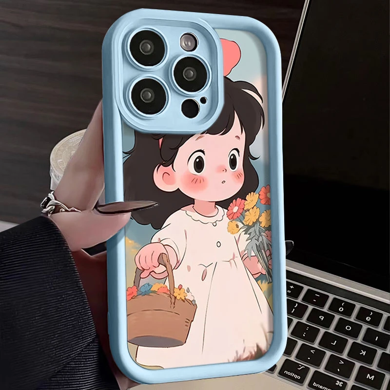 鲜花女孩可爱iPhone15promax手机壳苹果14_13全包12软硅胶11防摔X