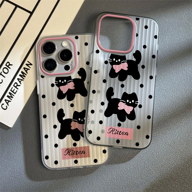 波点小猫适用于苹果15Promax手机壳iPhone14防摔13pro软12/11卡通