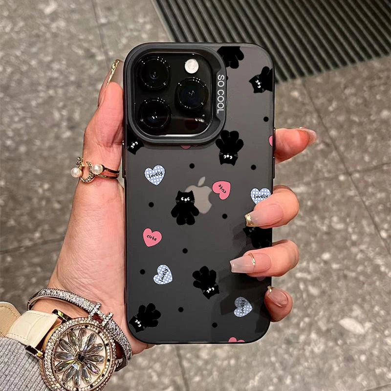 ins风爱心黑猫适用苹果1615手机壳iphone14Promax13软胶12防摔11x