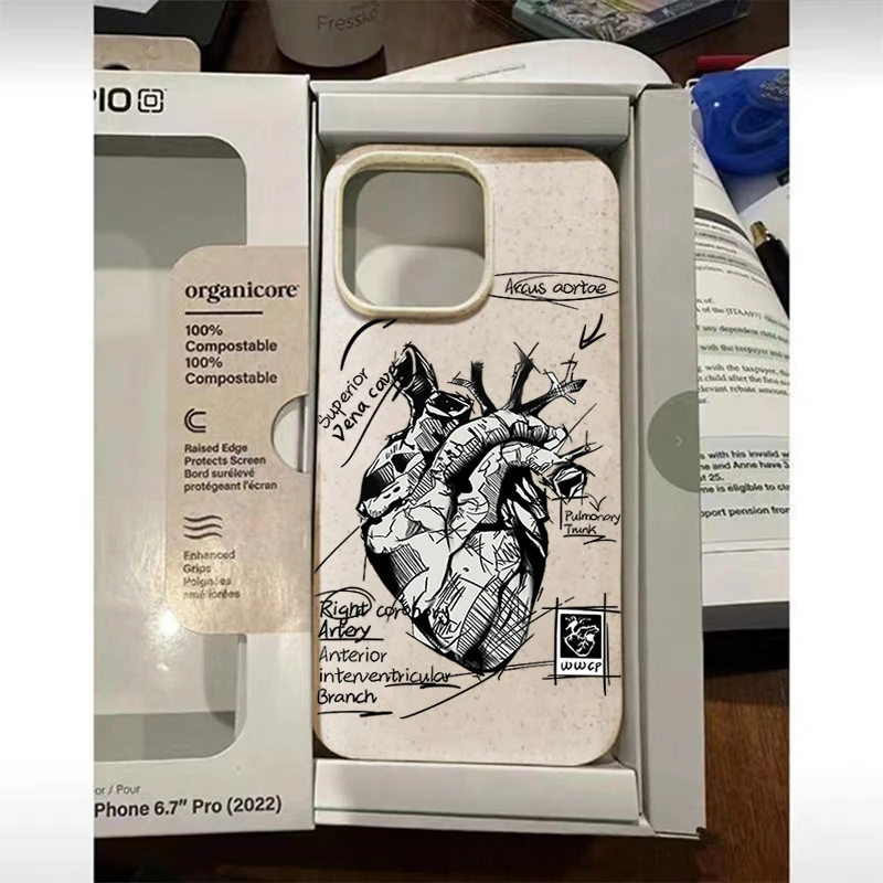 素描心脏iPhone15_14Promax手机壳高级13_12软硅胶11新款防摔xsxr