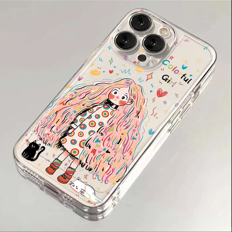 猫咪彩色女孩iPhone15promax手机壳苹果14保护全包软壳13pro12 11