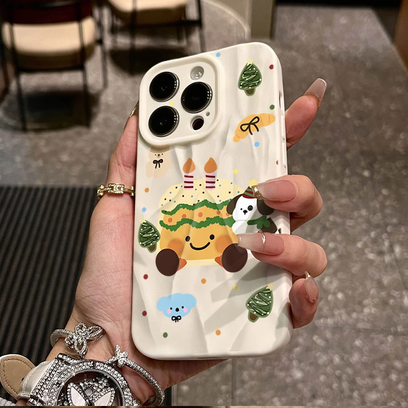 圣诞蛋糕小狗适用iphone16/15苹果12褶皱手机壳14promax防摔13/11