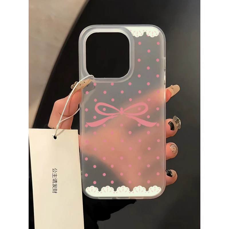 波点蝴蝶结iPhone15_14promax磨砂手机壳11苹果13_12创意卡通日韩