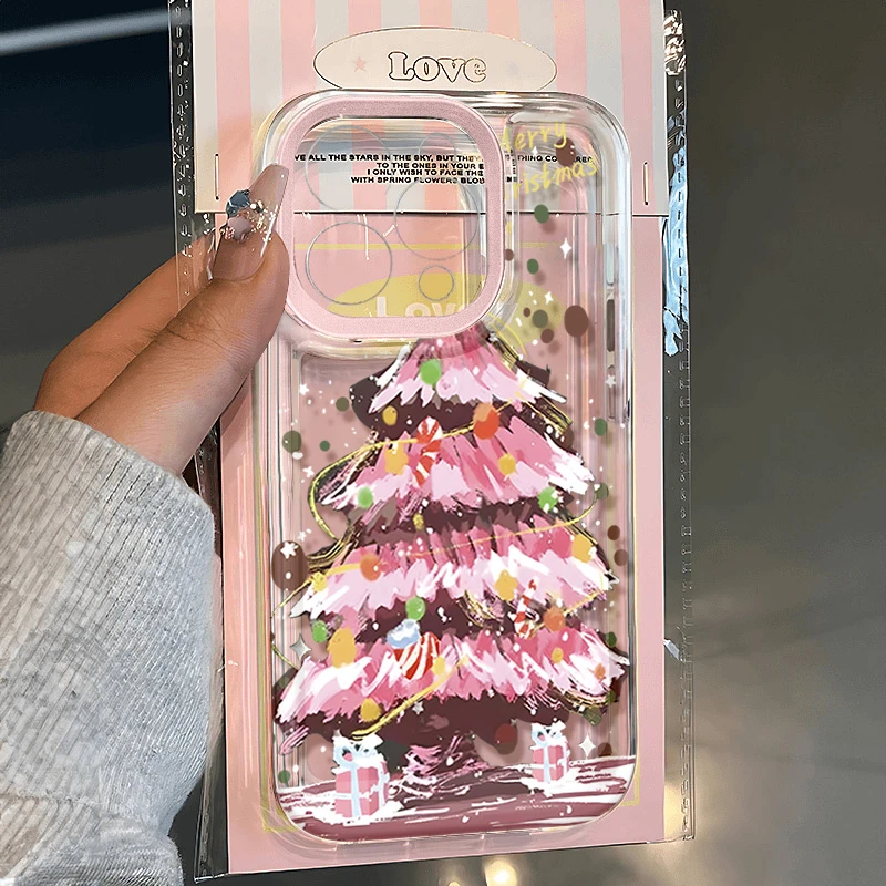粉色圣诞树适用苹果16 15手机壳iPhone13promax防摔14 12女xr软11